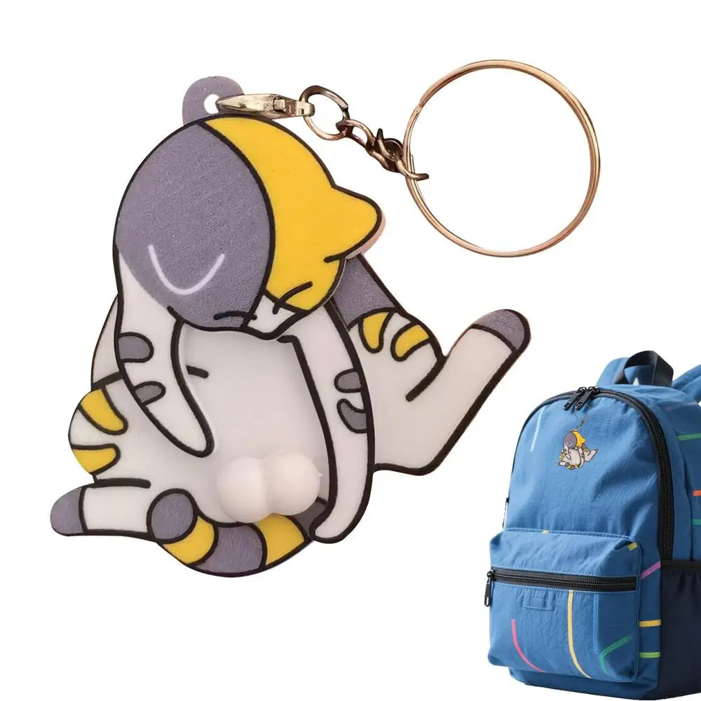 Funny Mischief Cat Keychain, Interactive Pullable Head & Paw Novelty Key Ring, Cute Gag Prank Toy Gift for Cat Lovers Friends