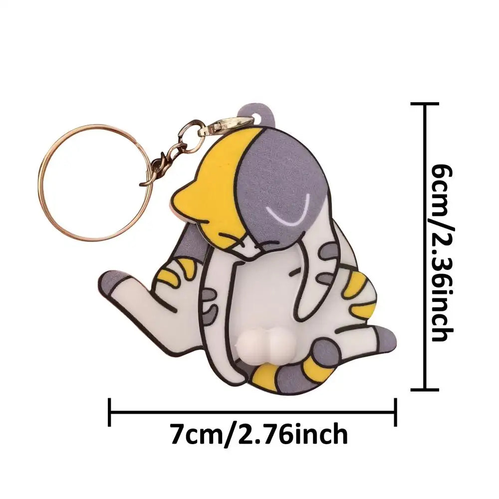 Funny Mischief Cat Keychain, Interactive Pullable Head & Paw Novelty Key Ring, Cute Gag Prank Toy Gift for Cat Lovers Friends