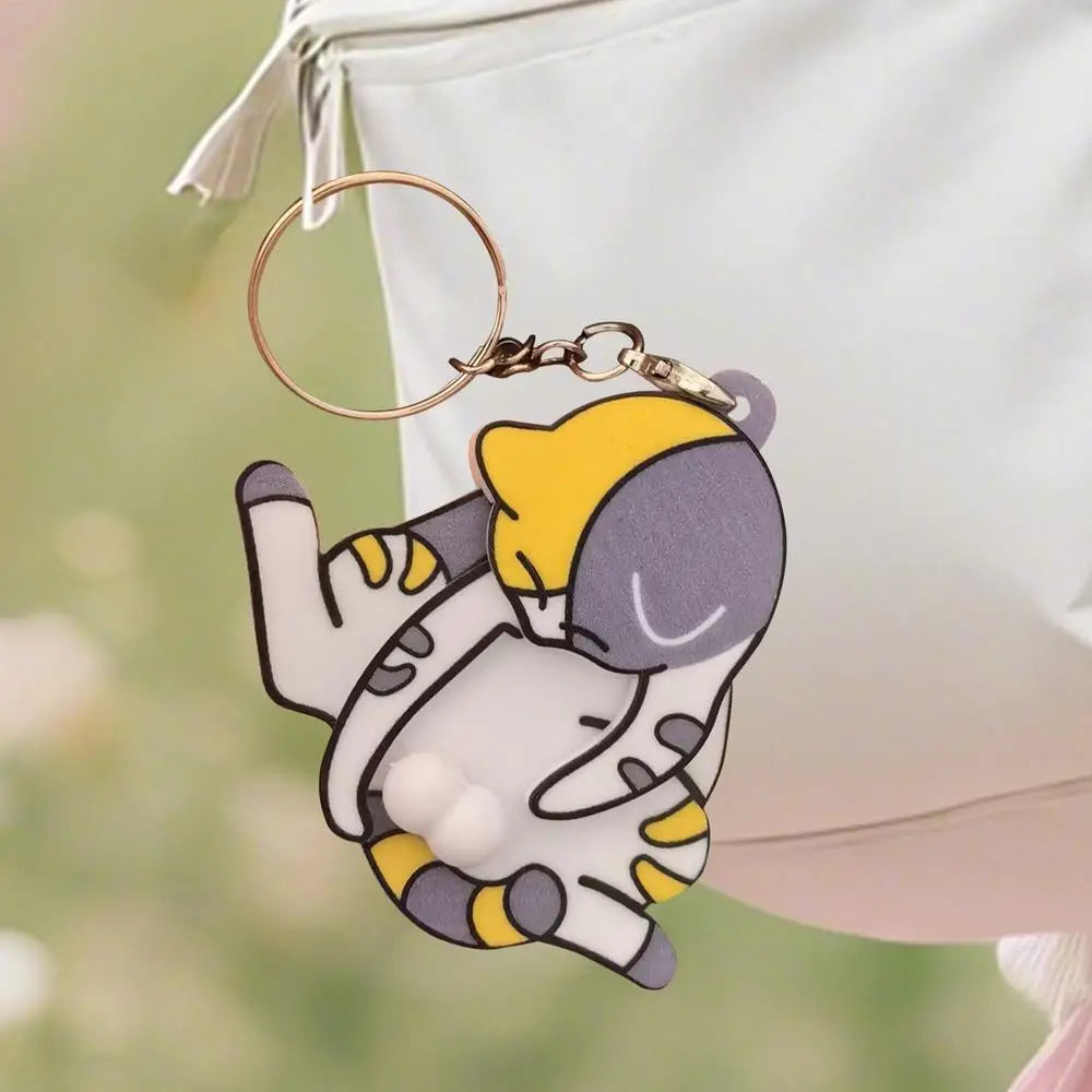 Funny Mischief Cat Keychain, Interactive Pullable Head & Paw Novelty Key Ring, Cute Gag Prank Toy Gift for Cat Lovers Friends