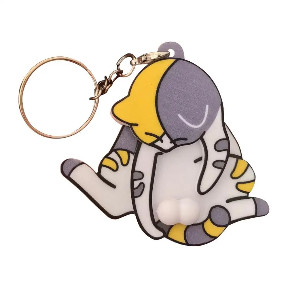 Funny Mischief Cat Keychain, Interactive Pullable Head & Paw Novelty Key Ring, Cute Gag Prank Toy Gift for Cat Lovers Friends