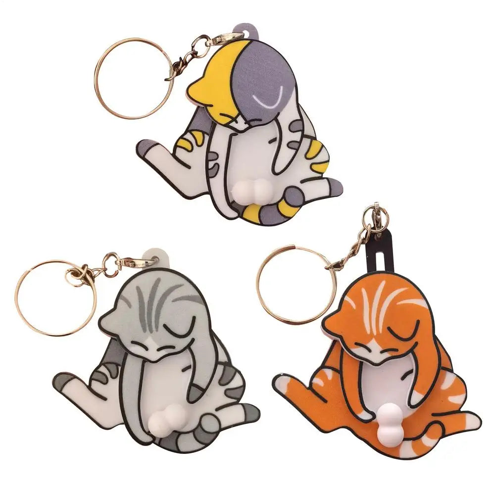 Funny Mischief Cat Keychain, Interactive Pullable Head & Paw Novelty Key Ring, Cute Gag Prank Toy Gift for Cat Lovers Friends
