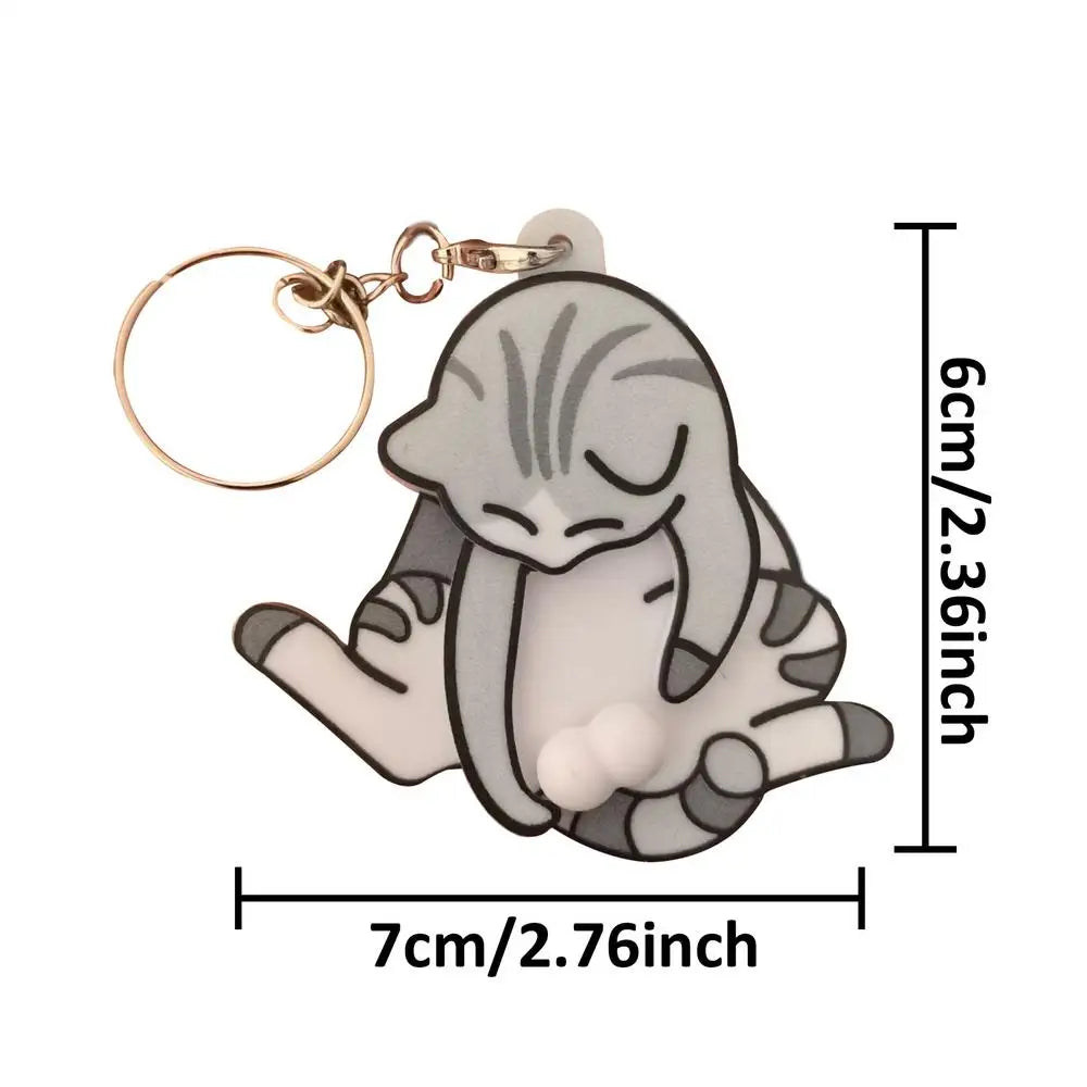 Funny Mischief Cat Keychain, Interactive Pullable Head & Paw Novelty Key Ring, Cute Gag Prank Toy Gift for Cat Lovers Friends