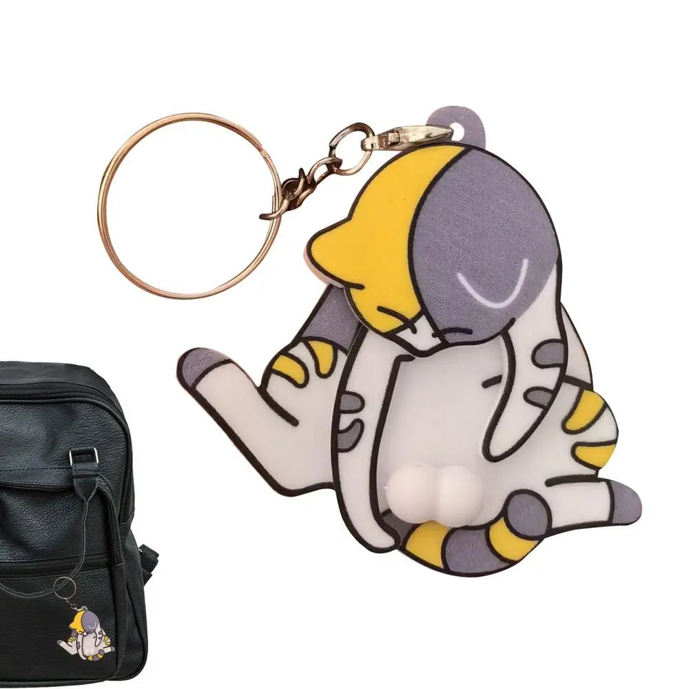 Funny Mischief Cat Keychain, Interactive Pullable Head & Paw Novelty Key Ring, Cute Gag Prank Toy Gift for Cat Lovers Friends