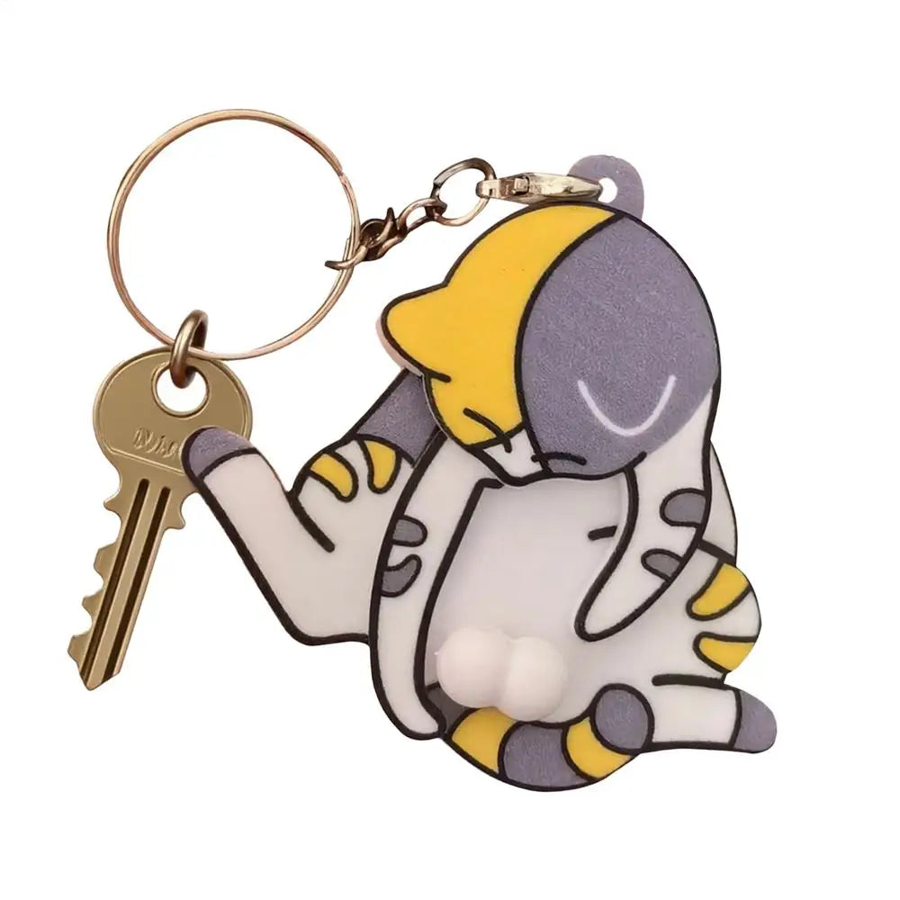 Funny Mischief Cat Keychain, Interactive Pullable Head & Paw Novelty Key Ring, Cute Gag Prank Toy Gift for Cat Lovers Friends