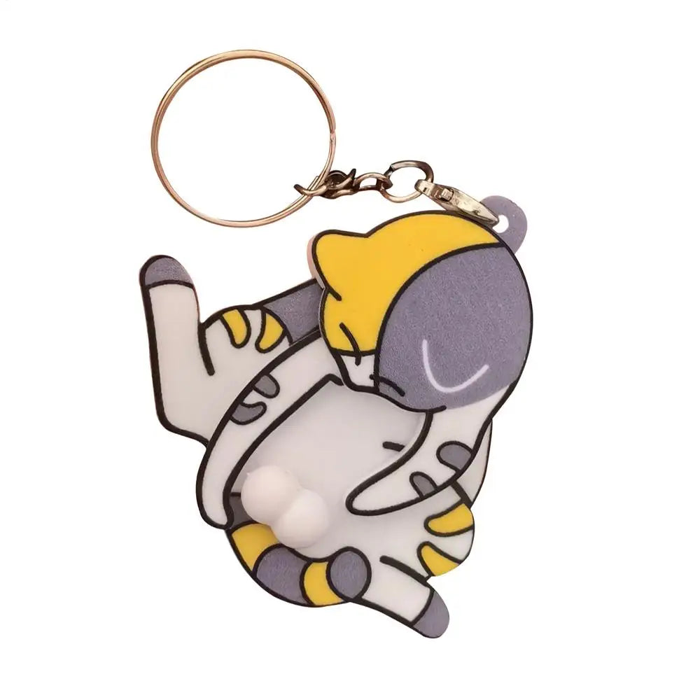 Funny Mischief Cat Keychain, Interactive Pullable Head & Paw Novelty Key Ring, Cute Gag Prank Toy Gift for Cat Lovers Friends