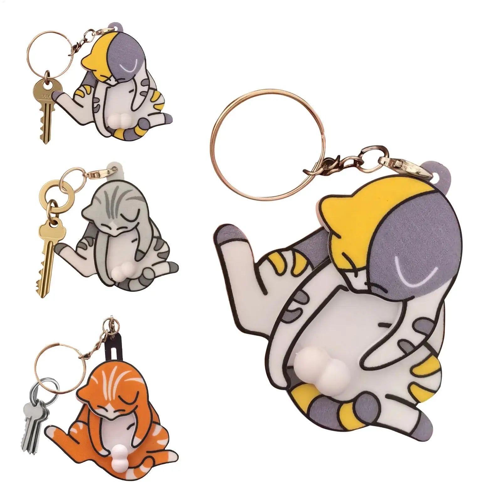 Funny Mischief Cat Keychain, Interactive Pullable Head & Paw Novelty Key Ring, Cute Gag Prank Toy Gift for Cat Lovers Friends